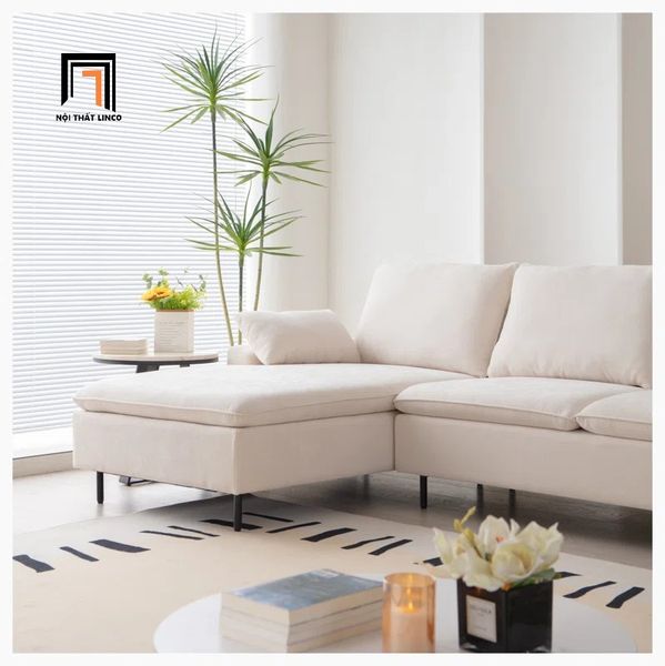 bộ ghế sofa U vải nỉ trắng kem