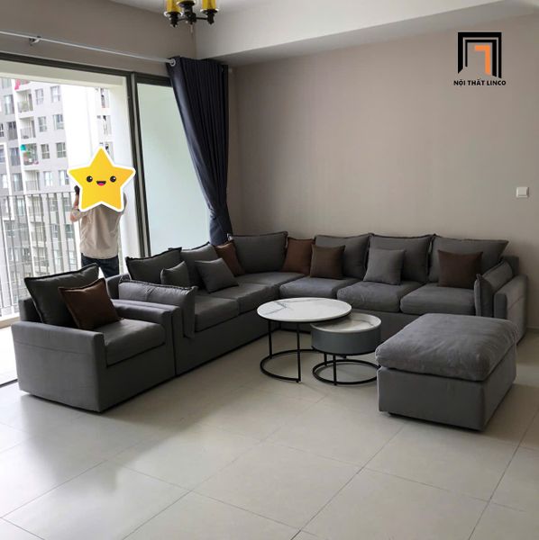 bộ ghế sofa chữ U vải nỉ màu xám