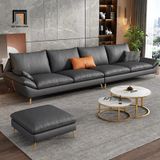  Set ghế sofa phòng khách bọc da Pu KT34 Maxky màu xám đậm 