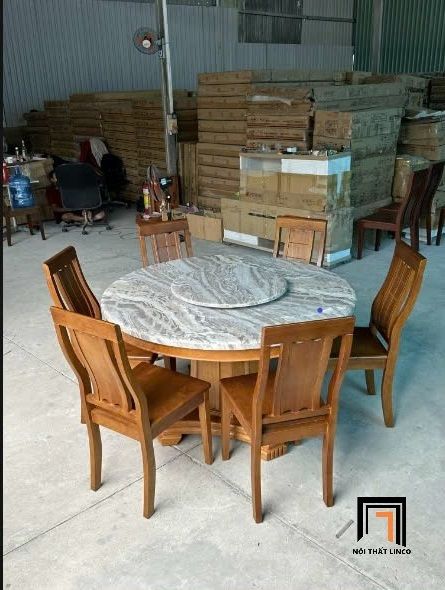 set bần ăn tròn mặt đá xoay