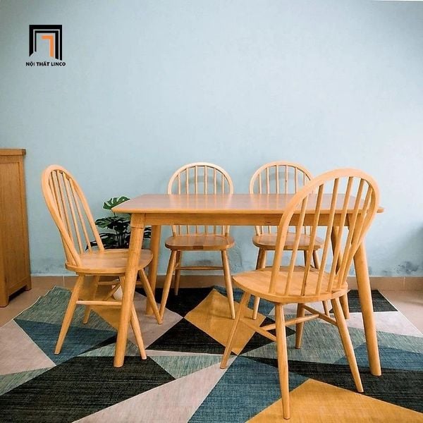 bộ bàn ăn 4 ghế gỗ cong xinh xắn