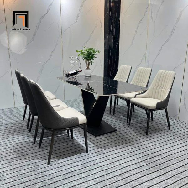 set bàn ăn mặt đá đen ceramic bóng