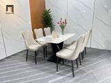  Bộ bàn ăn mặt đá ceramic 31-BAD6-Baraka 6 ghế da Pu đẹp 