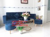  Bộ ghế sofa băng giường BTV 2m thông minh xanh đậm vải nhung 