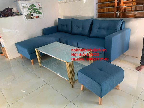  Bộ bàn ghế sofa góc 2m2 x 1m6 màu xanh dương nhỏ gọn 