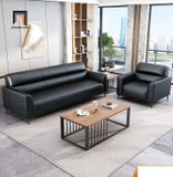  Bộ ghế sofa văn phòng làm việc KT163 Trawen bọc da giả đen 
