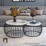  Cặp bàn sofa mặt đá tròn BSF81 Lunn khung sắt lồng chim đẹp 