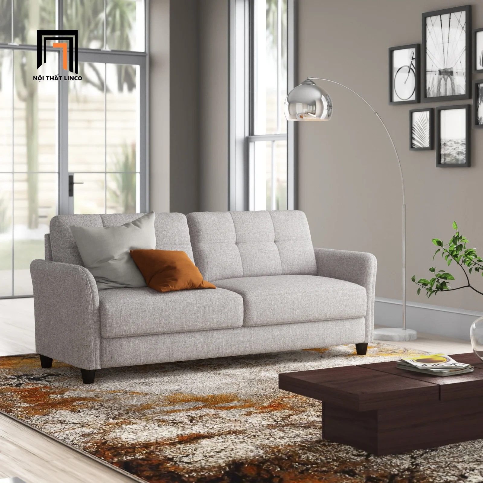  Ghế sofa băng màu xám trắng BT29 Helsley dài 1m9 giá rẻ 