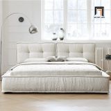  Giường ngủ vải lông cừu trắng kem GN33 Darcy 1m6 x 2m đẹp 