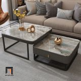  Cặp bàn sofa vuông mặt đá BSF45 Modany khung chân sắt đen 