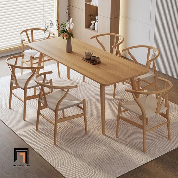 bộ bàn ăn 6 ghế gỗ cong xinh xắn