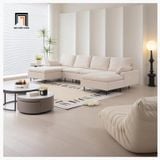  Bộ ghế sofa U vải nỉ trắng kem UT30 Yushi dài 3m xinh xắn 