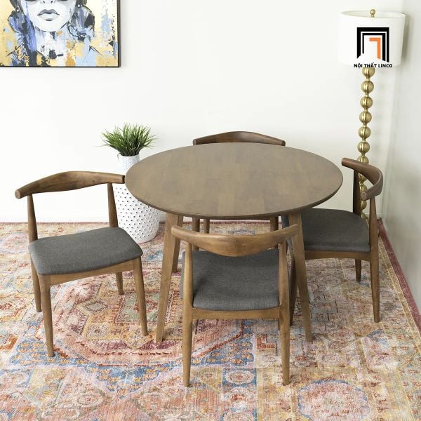 bộ bàn ăn tròn gỗ cao su giá rẻ