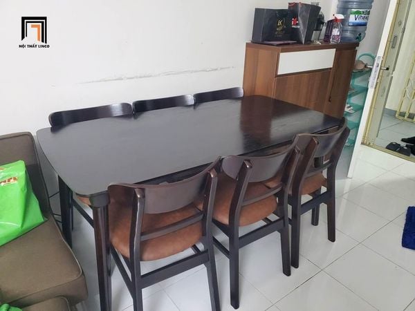 bộ bàn ăn 6 ghế gỗ tự nhiên nâu đậm