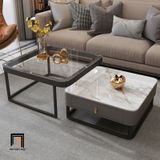  Cặp bàn sofa vuông mặt đá BSF45 Modany khung chân sắt đen 