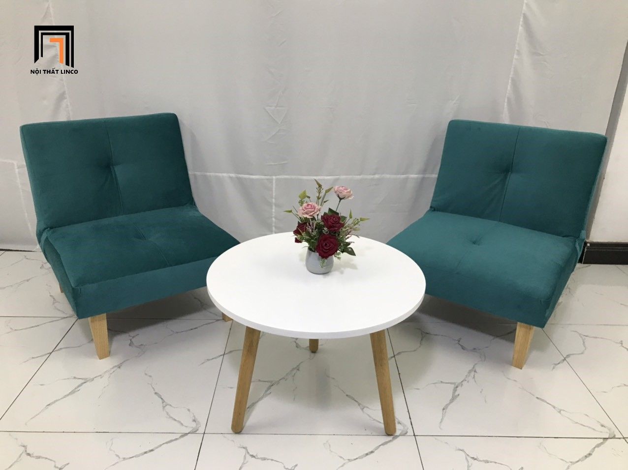  Ghế sofa đơn nhỏ gọn NS01 xanh lá vải nhung giá rẻ 