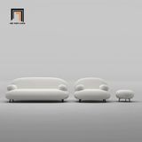  Bộ ghế sofa cong vải lông cừu đẹp KT56 Nina màu trắng kem 