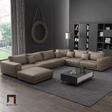  Set ghế sofa chữ U cao cấp U23 Paulina dài 3m da giả xám đen 