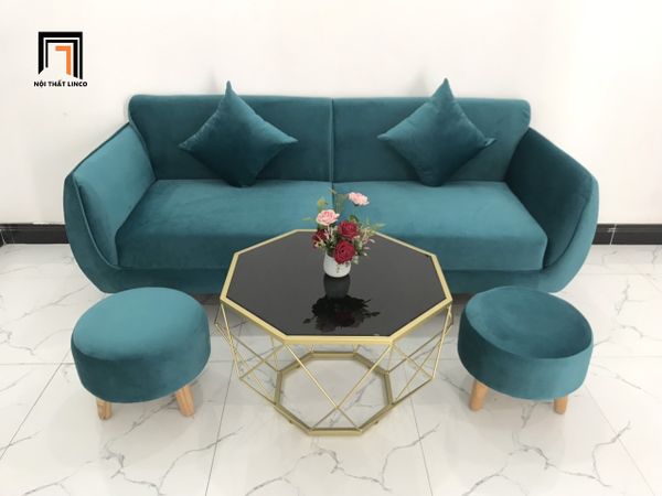 bộ ghế sofa băng xanh lá vải nhung