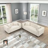  Set ghế sofa màu trắng kem KT121 Peggy vải nỉ cho gia đình 