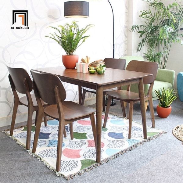 bộ bàn ăn 6 ghế gỗ tự nhiên màu óc chó