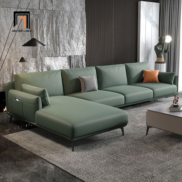 ghế sofa góc L da giả xanh lá