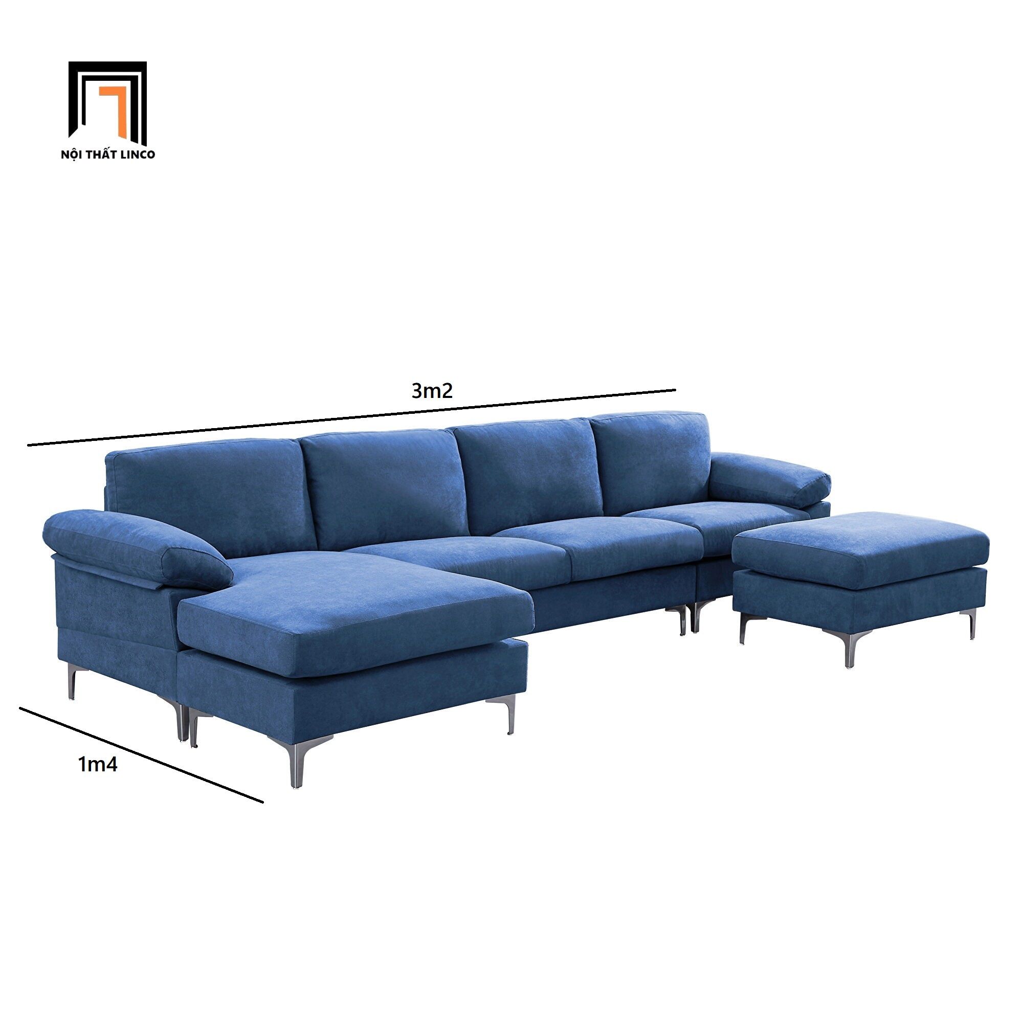  Bộ ghế sofa chữ U GT64 Denavy 3m2 x 1m4 vải cotton mềm 