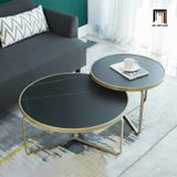  Cặp bàn trà hình tròn mặt đá đen trắng BSF17 Crafty khung vàng 