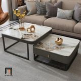  Cặp bàn sofa vuông mặt đá BSF45 Modany khung chân sắt đen 