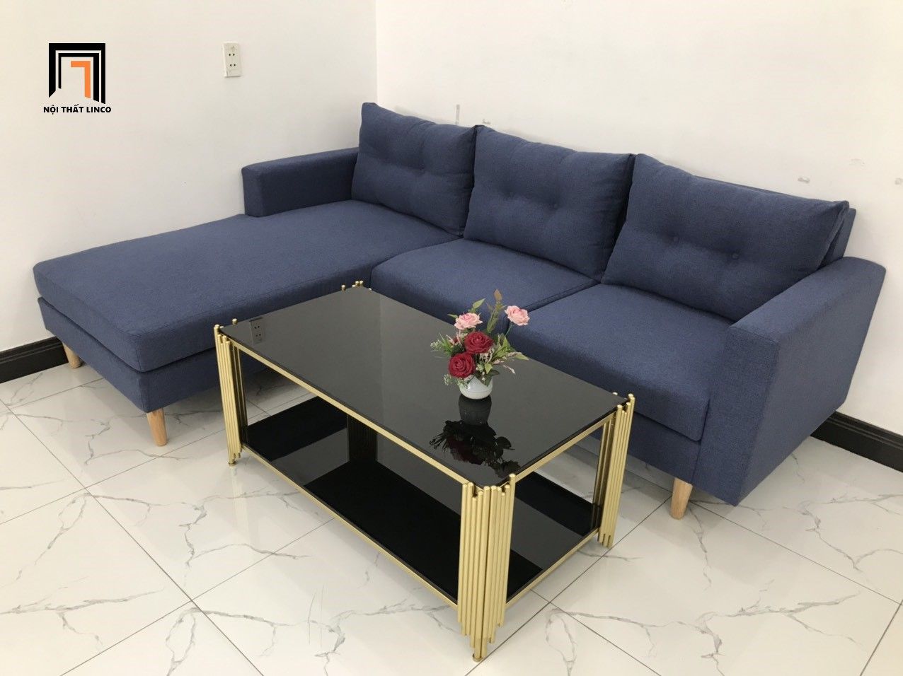  Bộ ghế sofa góc GL2 2m2 x 1m6 màu xanh đen giá rẻ 