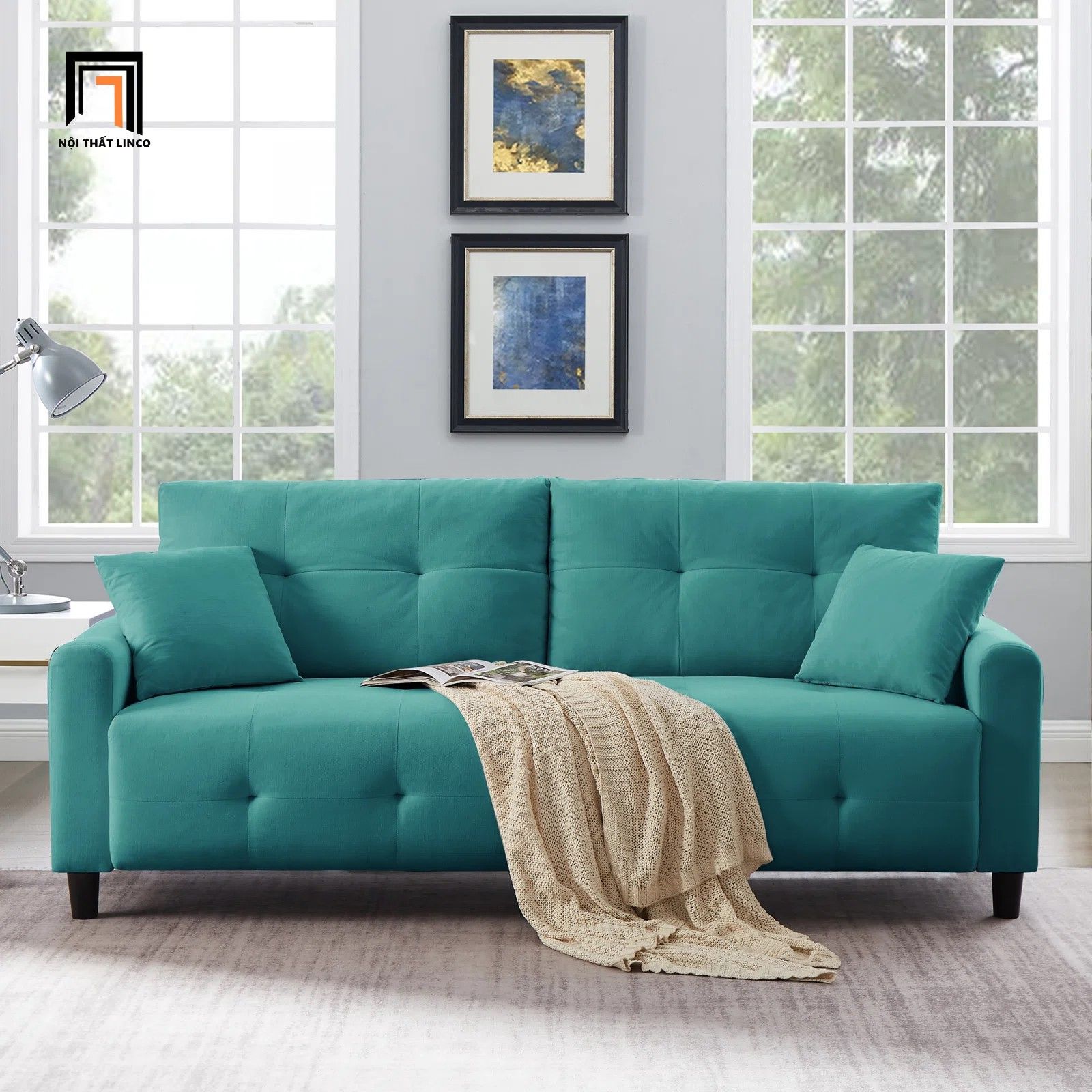  Ghế sofa văng giá rẻ xanh ngọc BT142 Tufmo 1m8 vải nỉ nhung 