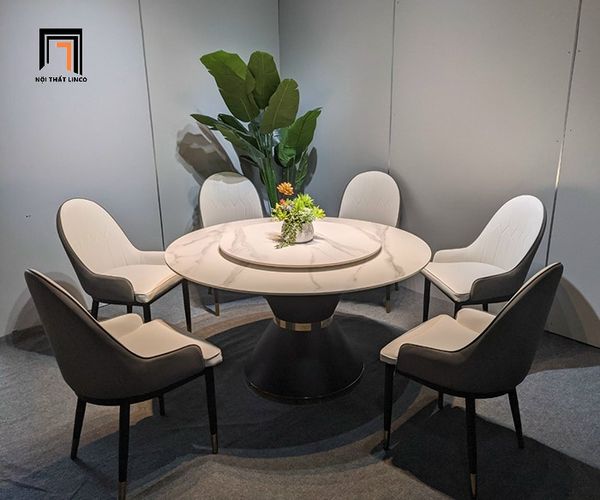 set bàn ăn tròn xoay mặt đá