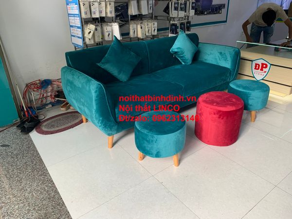 bộ ghế sofa băng xanh lá vải nhung