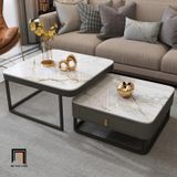  Cặp bàn sofa vuông mặt đá BSF45 Modany khung chân sắt đen 