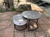  Cặp bàn trà hình tròn mặt đá xám BTPK3 Coupin sang trọng 