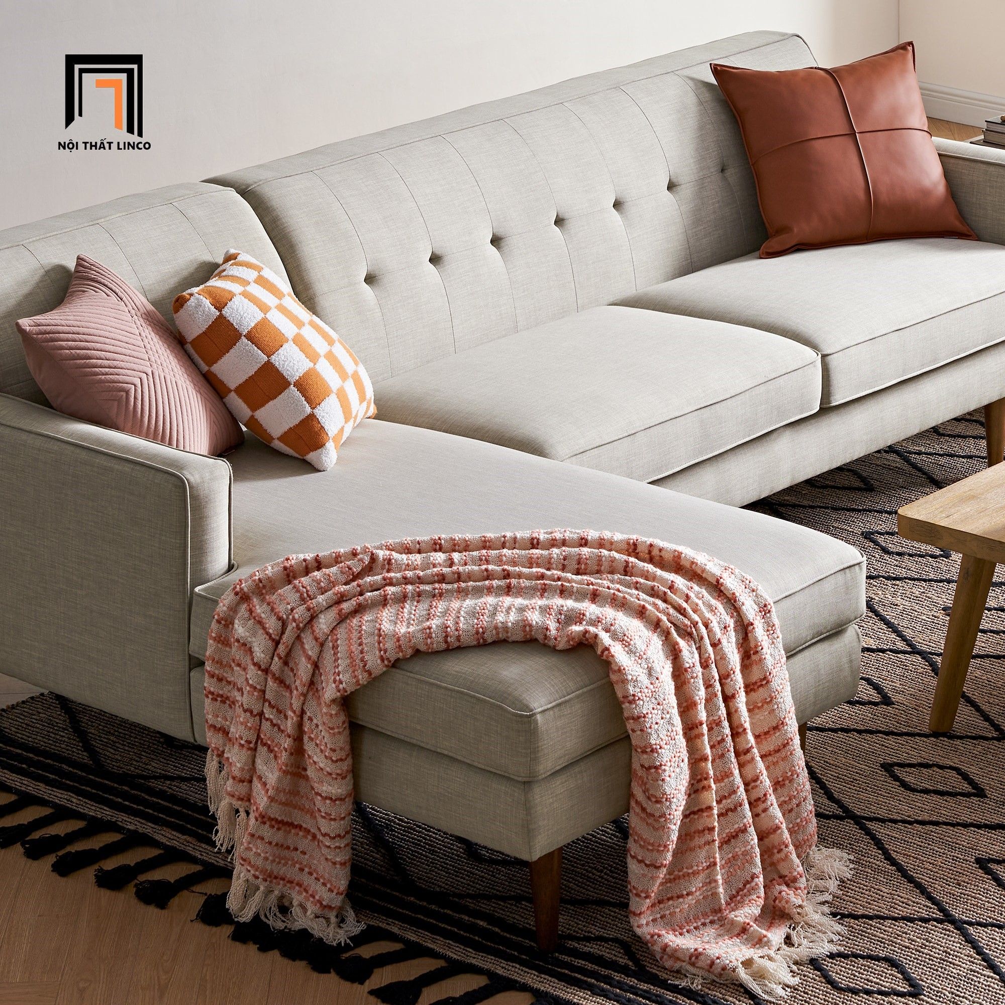  Bộ ghế sofa góc L hiện đại GT203 Elias 2m3 x 1m6 xám trắng 