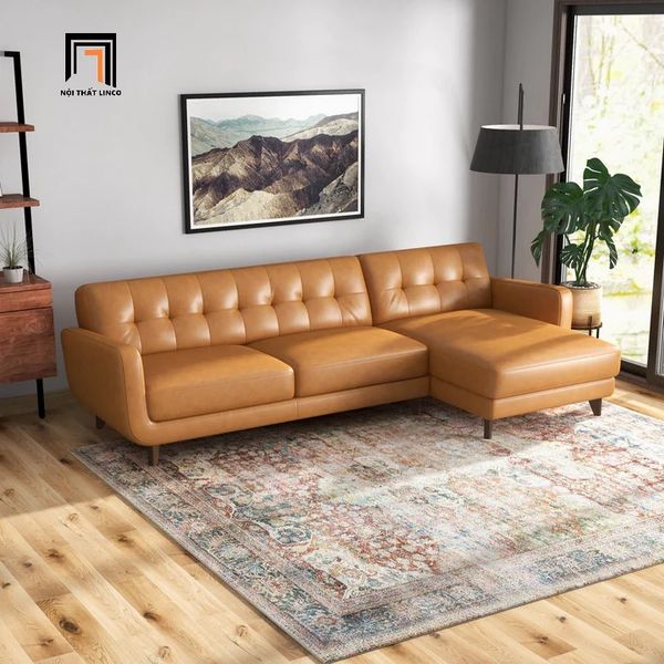 ghế sofa góc L 2m4 x 1m6 da giả màu nâu