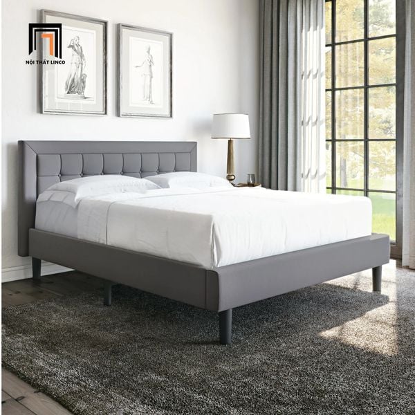 giường ngủ vải nỉ trắng kem 1m6 x 2m