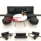  Bộ ghế sofa giường nhỏ gọn simili giả da đen dài 1m72 