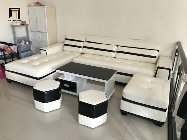 bộ ghế sofa góc gia đình da giả