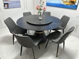  Bàn ăn 6 ghế mặt tròn đá ceramic đen 48-BAD6-G13-B81 cao cấp 
