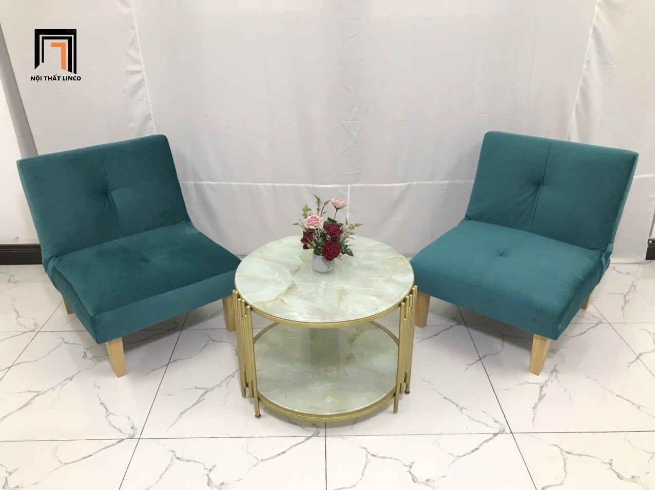  Ghế sofa đơn nhỏ gọn NS01 xanh lá vải nhung giá rẻ 