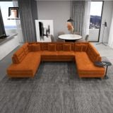  Bộ ghế sofa U phòng khách UT19 Tyne 3m2 vải nhung màu cam 