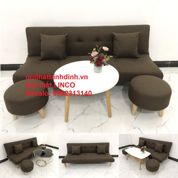 bộ ghế sofa giường giá rẻ nâu đậm