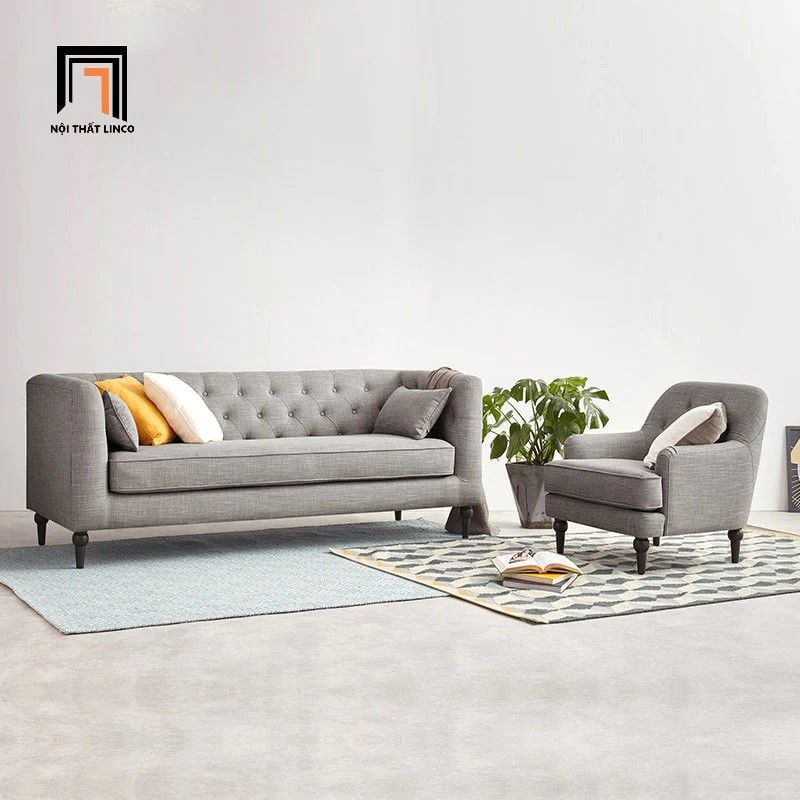  Ghế sofa băng tân cổ điển BT288 Wright dài 2m1 màu xám trắng 