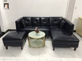  Bộ ghế sofa góc L da giả đen GT231 Ambelia 2m3 x 1m6 cao cấp 