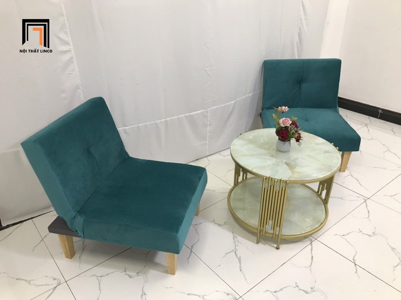  Ghế sofa đơn nhỏ gọn NS01 xanh lá vải nhung giá rẻ 