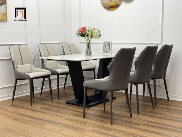 bàn ăn 6 ghế ngồi da giả đẹp