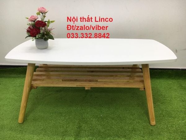 bàn trà chữ nhật ván gỗ trắng