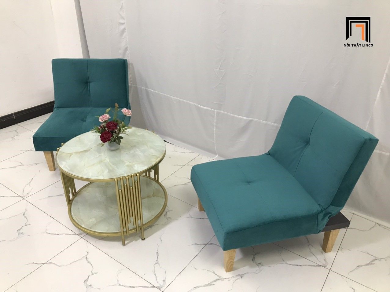  Ghế sofa đơn nhỏ gọn NS01 xanh lá vải nhung giá rẻ 